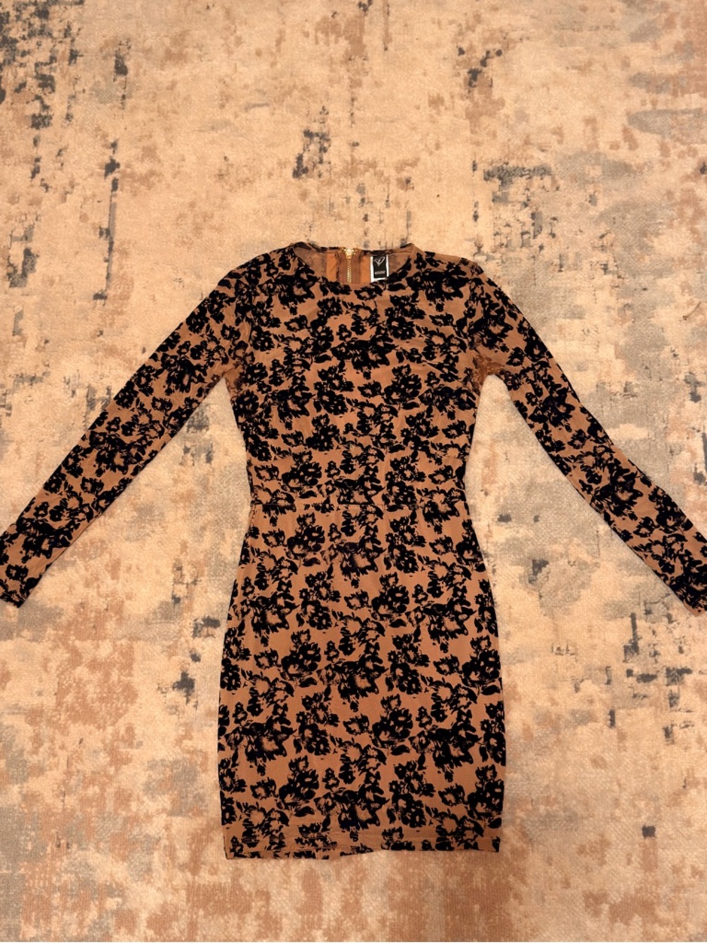 Windsor Black Floral-Print Brown Long Sleeve Bodycon Dress